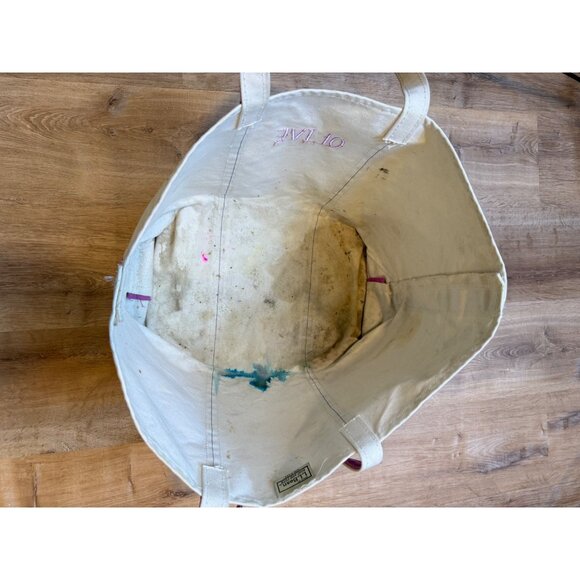 90s L.L. Bean Boat And Tote Bag Canvas Bag Pink Trim "Olive" Embroidered 26" - Picture 6 of 9